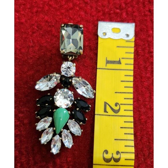J.Crew Statement Clip-On Earrings With Crystals & Green Accents - Picture 2 of 8